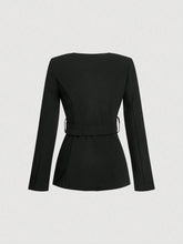 Women Front Button Long Sleeve Pocket Minimalist Top And A-Line Skirt Suit